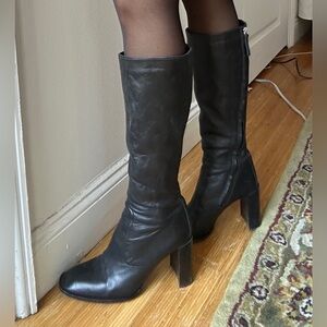 Elegant Black Knee-High Boots Zara real leather